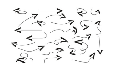 Hand-drawn sketch arrows in various directions, vector icon set.