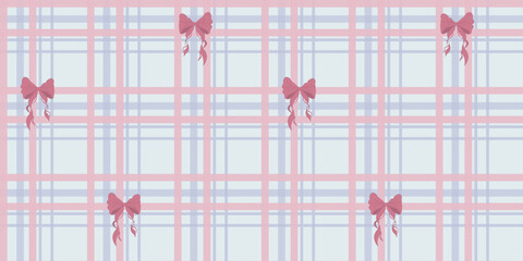 Cute Soft Pink Oblique Checkered Line Pattern and Coquette in a Seamless Pattern