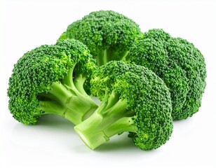 Fresh green broccoli florets isolated on white background