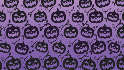 Seamless pattern of black halloween pumpkins with vines on a purple gradient background design element