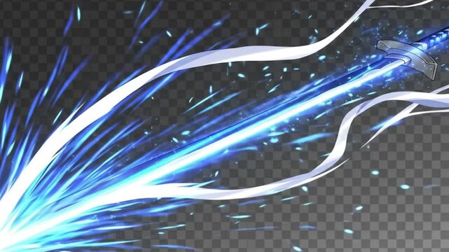 Glowing blue energy sword in space. Perfect for sci fi themed designs, futuristic concepts, and digital illustrations needing a powerful element.