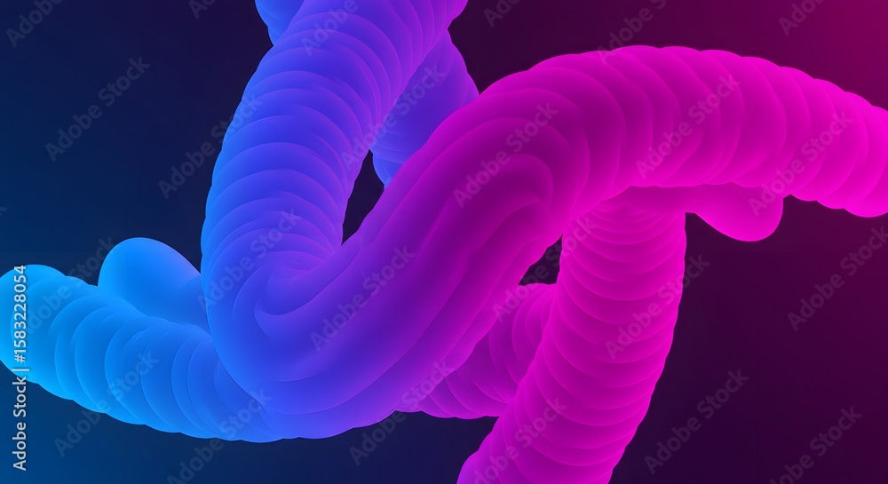 Poster abstract rendering of intertwined, tubular shapes with a smooth, gradient color transition from blue
