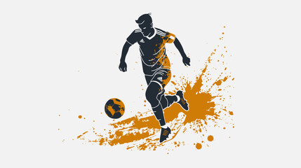 Obraz premium Dynamic soccer player dribbling, powerful stride, splash art background.