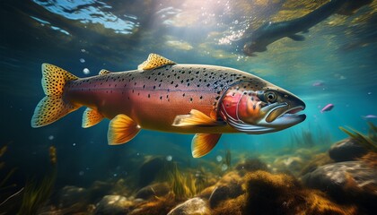 Fototapeta premium trout fish swimming gracefully underwater scene