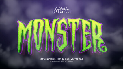 Editable Halloween 3d text effect, Scary monster text style effect © DzakiraStudio