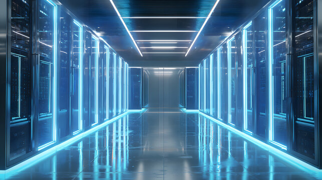 server data room center. rendering 3d scenes.	
