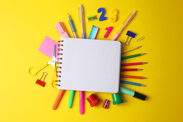 Back to School Supplies and Stationery on a Vibrant Background for a Fresh Start