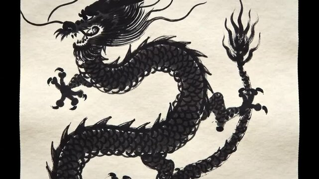 Artistic ink wash painting depicting a dragon in traditional Chinese style on rice paper