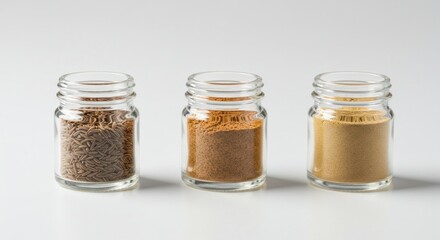 Three glass spice jars, assorted colors