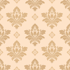 Damask seamless pattern with light brown flowers, vintage design, vector illustration elegant for textiles, curtains, wall paper, rug, scarf, cushion cover, upholstery fabric, wrapping, luxury style