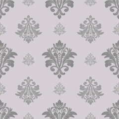 Damask seamless pattern with gray floral elements, vector illustration elegant for textile, wall paper, rug, curtains, cushion cover, scarf, bedding, upholstery fabric, fashion, luxury, baroque style