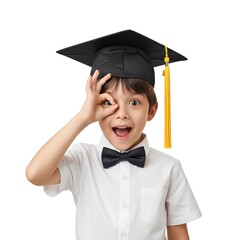 little boy in graduation cap , happy school boy , small school boy , concept back to school