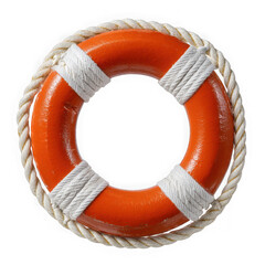 Orange lifebuoy with rope isolated on transparent background