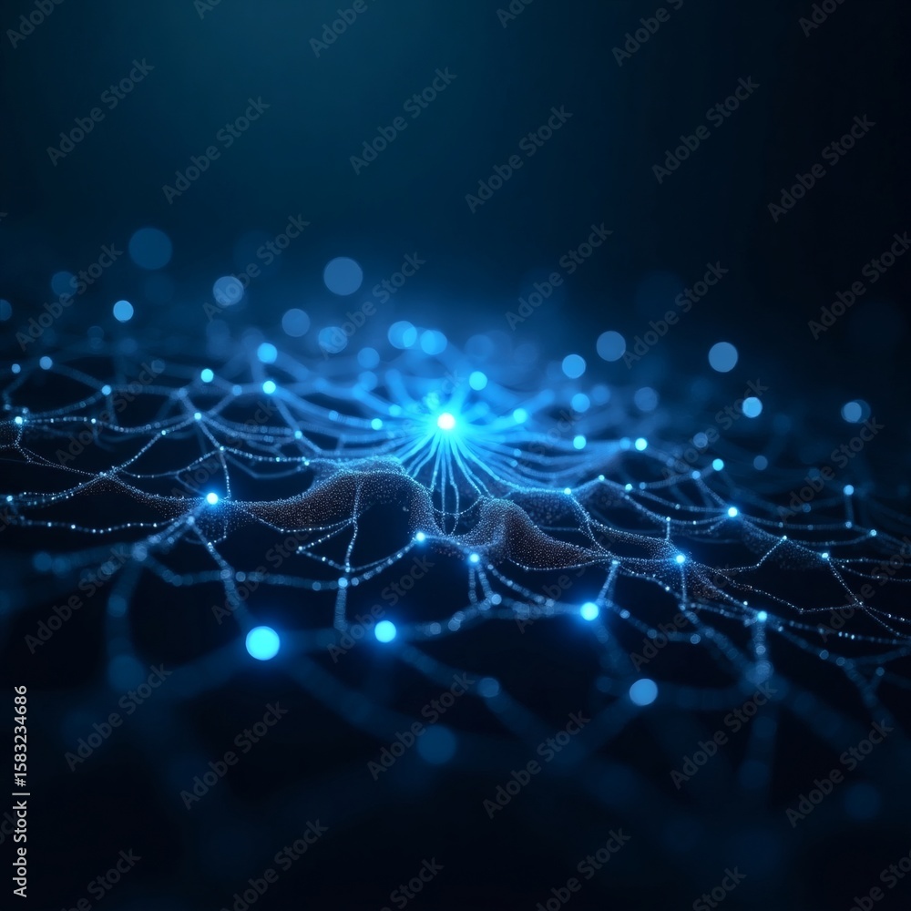 Poster a digital neural network interconnected in cyberspace, showcasing technology and futuristic data flo