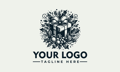 Elegant logo design featuring a gift box surrounded by decorative foliage, suitable for branding.