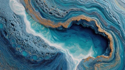 Fototapeta premium Luminous Blue and Gold Fluid Abstract Art with Dynamic Swirls and Vivid Color Blends in Motion