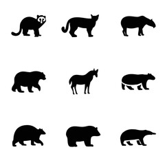 Diverse animal silhouettes against white black white background