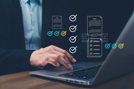 Automated Document Approval and Quality Control Concept Experts will review and manage digital documents on laptop using intelligent systems before final delivery.