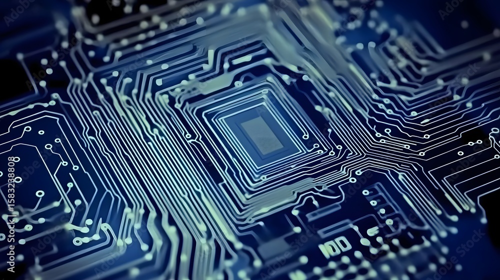 Poster close-up view of intricate circuit board pathways.