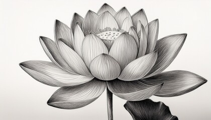 a detailed pencil drawing of a single lotus flower with a white background
