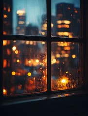 The dreamlike interweaving of urban night scenery and warm indoor lighting