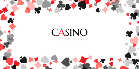 Casino poker background. Vector banner with frame from falling card symbols.