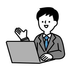 オンラインで会話するスーツのビジネスパーソン男性のイラスト素材