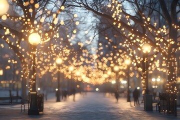 Lonely City Under Street Lights at Night