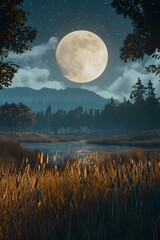 The peaceful night sky with silver fireworks under the moonlight