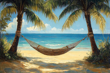 hammock between palm trees beach background for summer