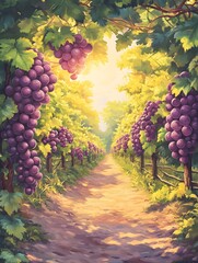 The light and shadow of the vineyard under the sunset
