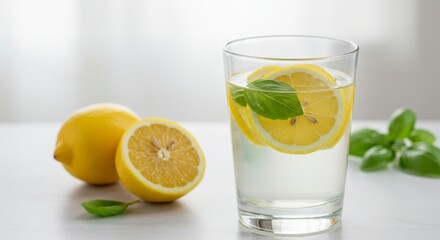 Fototapeta premium Refreshing Lemon Water with Mint and Basil