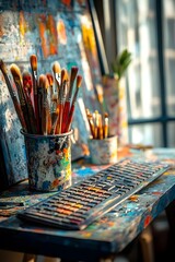 Creative Studio Keyboard and Brush Under the Sun