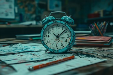 Exquisite alarm clock on the desk under soft light