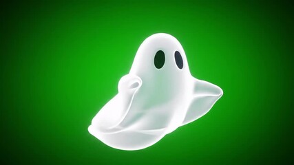 Cartoon ghost floats on a green backdrop, perfect for Halloween graphics and spooky animations.