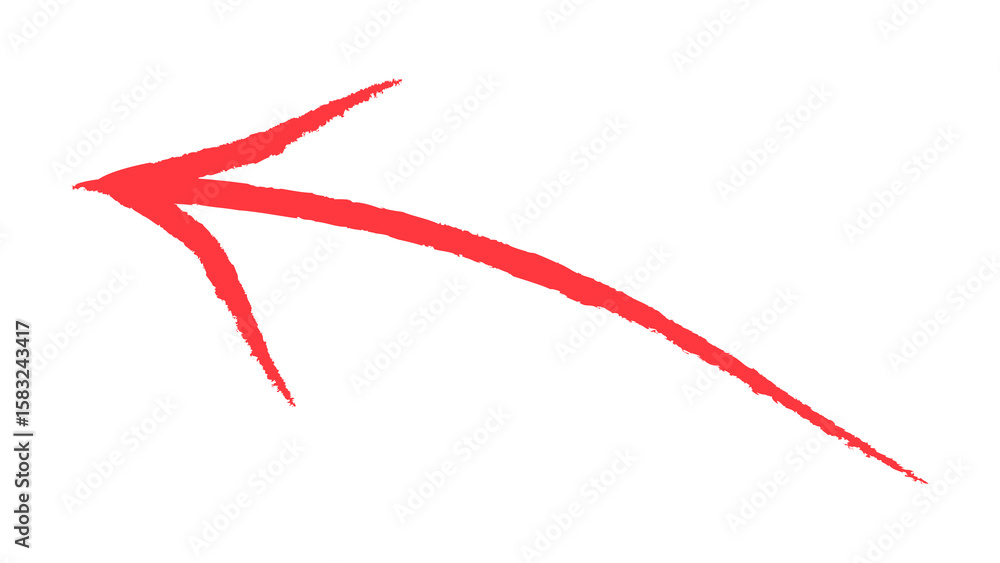 Poster red brush stroke arrow pointing left isolated on transparent background