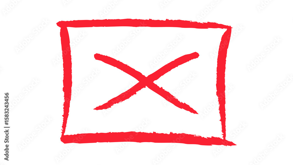Poster red x mark inside a square drawn with a brush stroke isolated on transparent background
