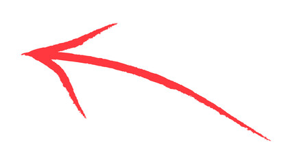 Red brush stroke arrow pointing left isolated on transparent background
