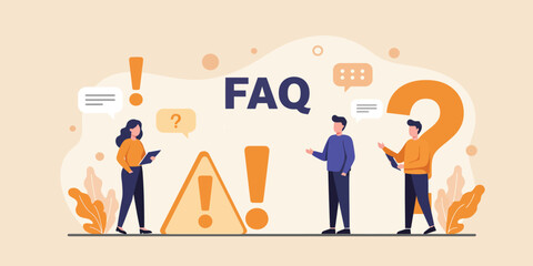 Faq page concept with characters asking and answering questions in a modern flat style