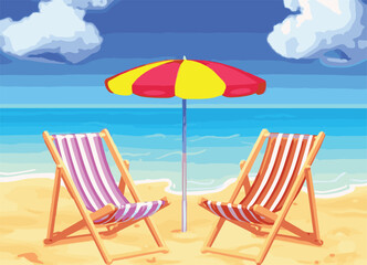 Create a kinds of deferent Beach chair and parabola vector art with white background.