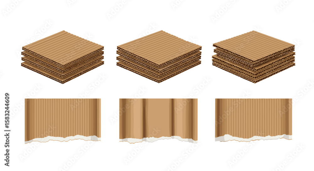 Poster three stacks of square cardboard sheets and three cardboard sheets with torn edges are displayed