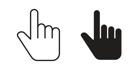 Obraz premium Pointing hand icon in flat and liner trendy style for app ui designs