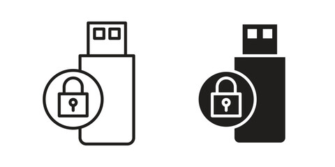 Pendrive security icon in flat and liner trendy style for app ui designs