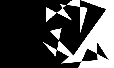 A monochrome, abstract graphic. Angular shapes in black and white are arranged as vector art,