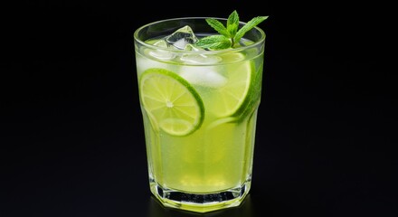 Refreshing Lime Mint Cocktail with Ice in Glass