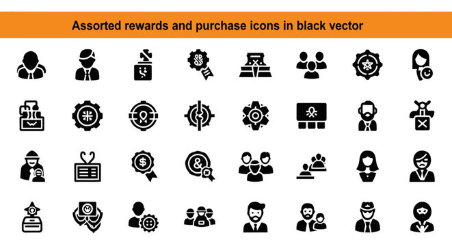  Assorted rewards and purchase icons in black vector 