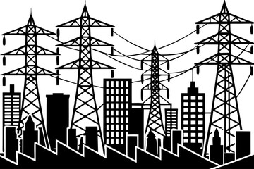  Energy Infrastructure Silhouette: A striking silhouette of high-voltage power lines and supporting infrastructure, representing the backbone of modern electrical distribution