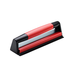 A detailed studio shot showcases a red and black lint roller, capturing its design and construction with a focus on the textures and colors against a stark transparent background.