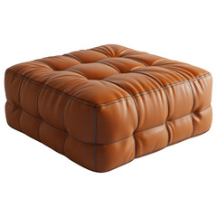 Obraz premium Brown Tufted Leather Pouf Ottoman