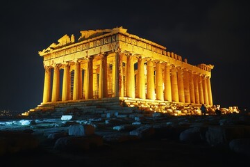 Fototapeta premium Illuminated Parthenon at night showcasing its timeless beauty in Athens, Greece